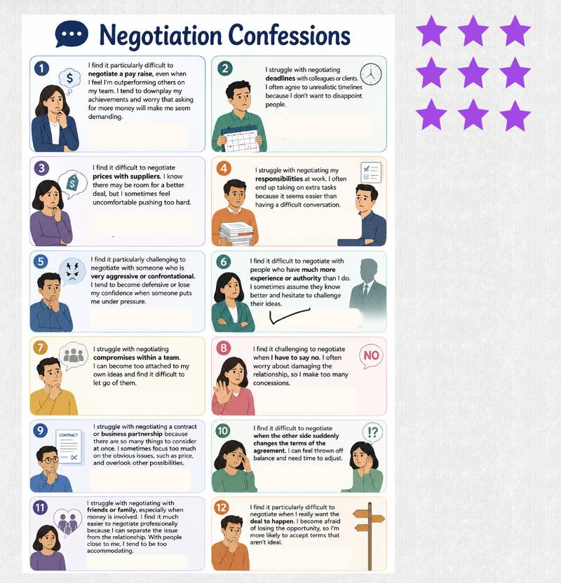 Negotiation Confessions — картки з реальними ситуаціями перемовин
